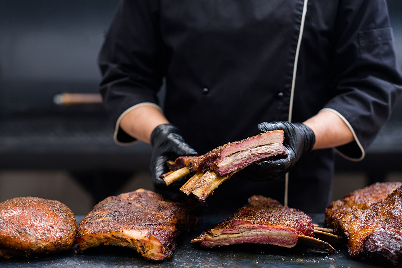 catering service smoked beef ribs kitchen table