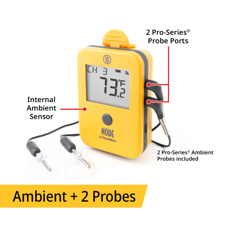 ThermoWorks NODE® Internal Ambient Temperature Sensor PLUS 2 Pro-Series® Probe Ports - Yellow